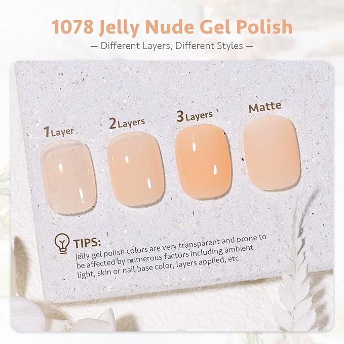 GAOY Jelly Nude Gel Nail Polish, 16ml Sheer Nautral Gel Polish, UV Light Cure for Nail Art DIY, Color 1078