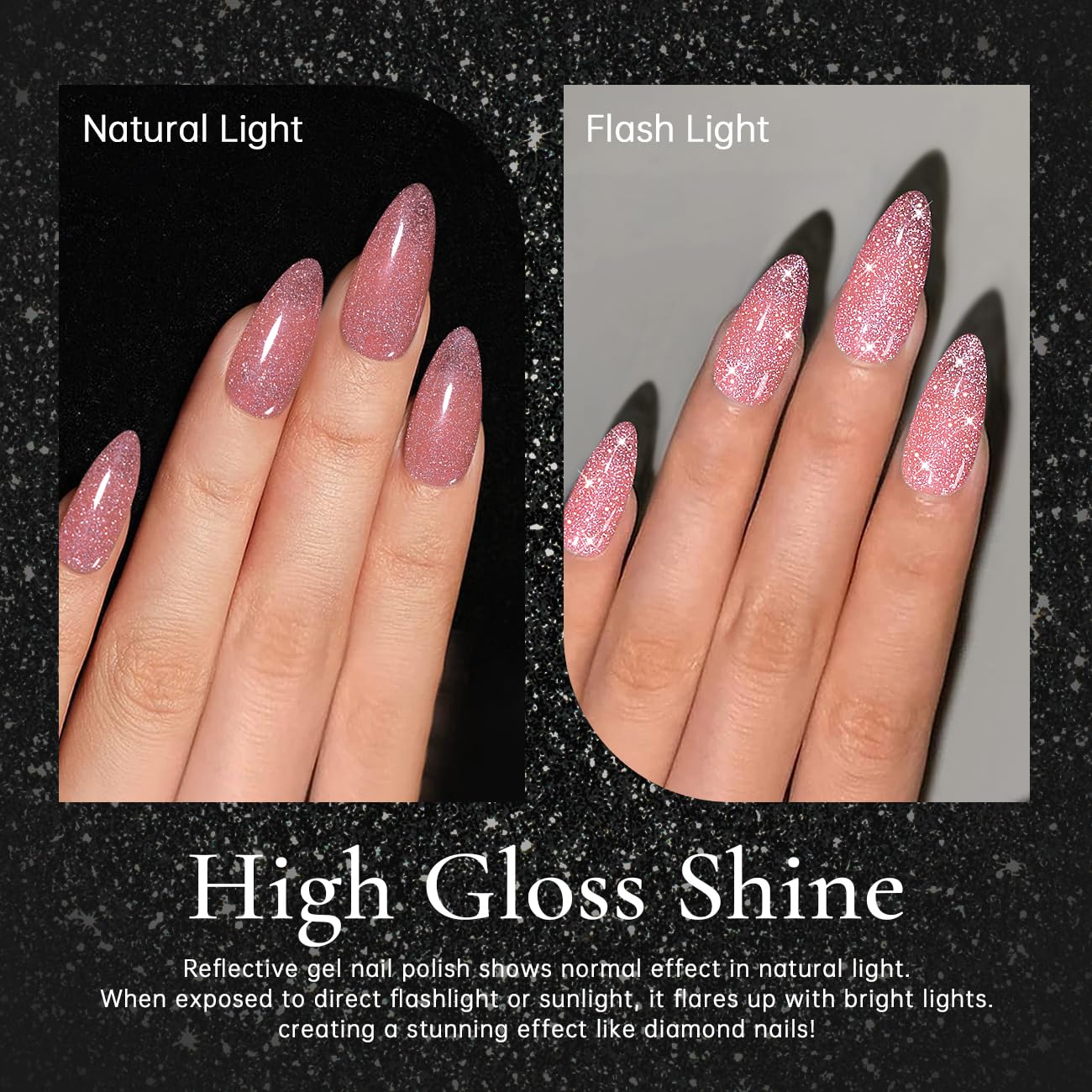 RARJSM Reflective Gel Polish Glitter Pink Nude Sheer Pink Jelly Gel Nail Polish Natural Skin Tone Sparkle Flash Rainbow Diamond Silver Shimmer Soak off Curing Requires Home Salon 15ml Single Bottle