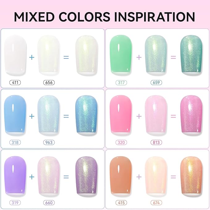 Nail Polish Set, Glitter Holographic Nude Peach Pink Shimmer Shades 16 Colors Nail Lacquer with Clear Base Top Coat & Remover Pads, Hema-free, Air Dry Non Gel