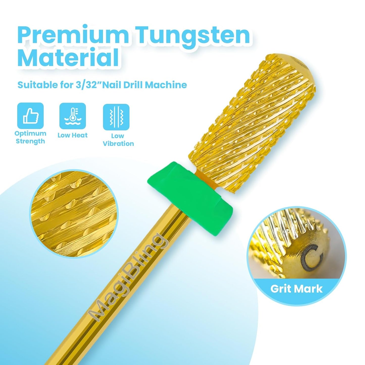 Small Barrel Nail Drill Bits Round Top, 3/32'' Safety Tungsten Carbide Bits, Two-way Rotation, Suitable for Manicure Pedicure Cuticle Gel Polishing, Technicians Bits, Grit: Coarse.