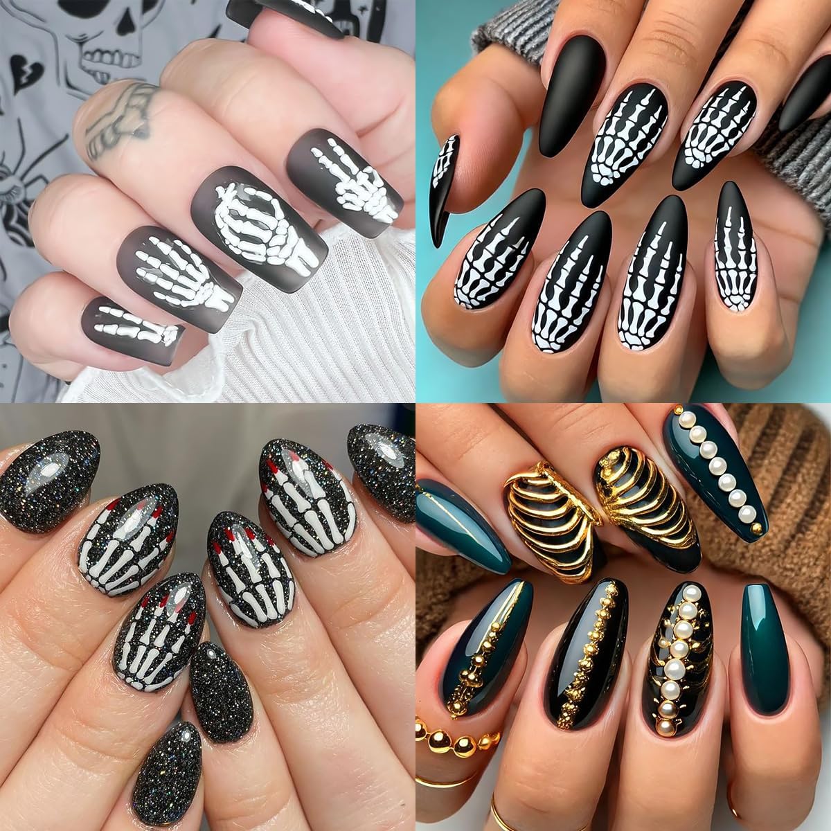 3 Sheets Halloween 5d Embossed Skeleton Nail Stickers for Nail Art Rose Flower Skeleton Nail Decals Self-Adhesive Pink Gold Nail Design Stickers Holiday Nail Art Supplies for Women Acrylic Nails