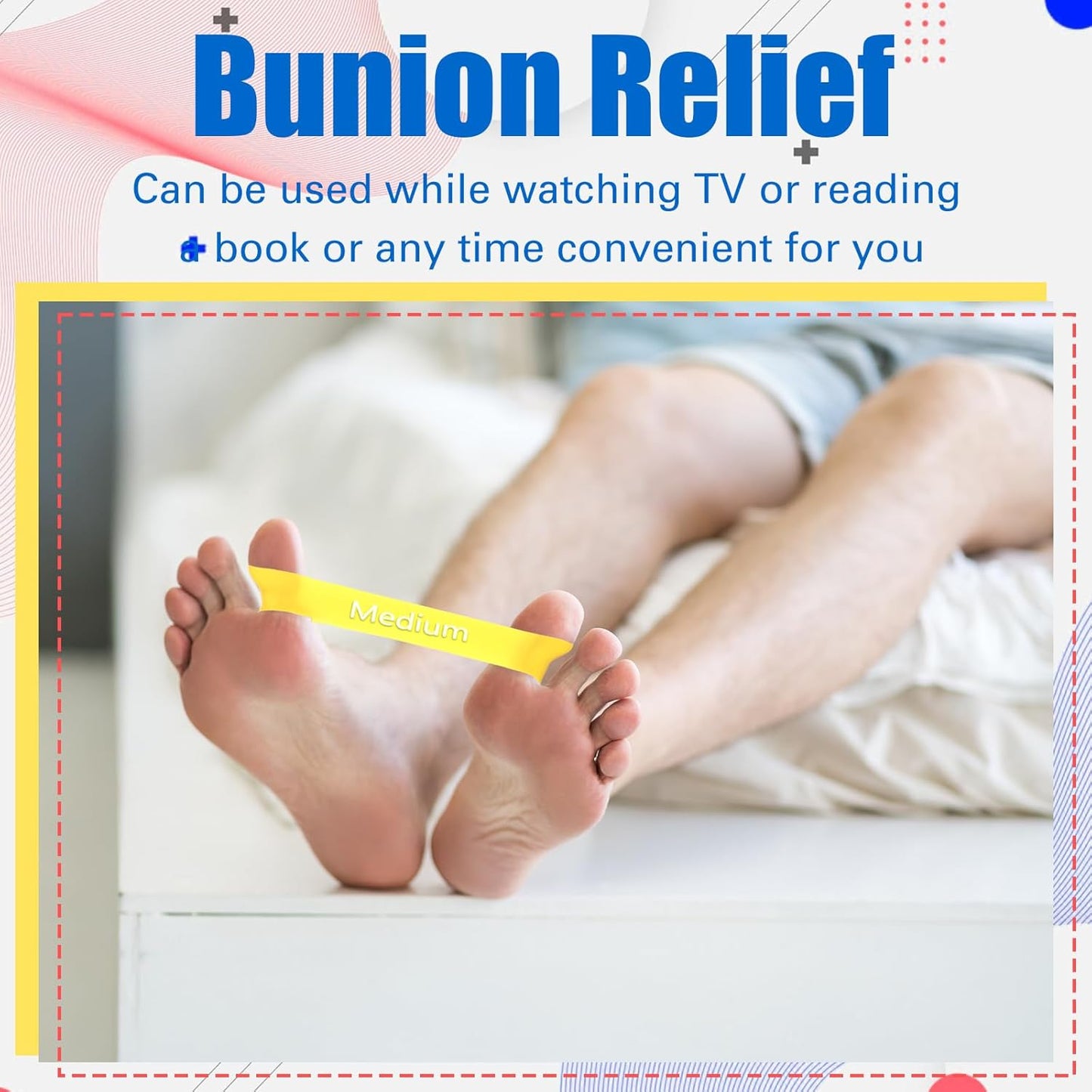 Set of 5 Toe Stretcher Bands for Bunions Correction Foot Big Toe Spacers Resistance Straightener Loop Bands with Carry Bag for Women Men Hallux Valgus Alignment Yoga Exercise(Multicolor)