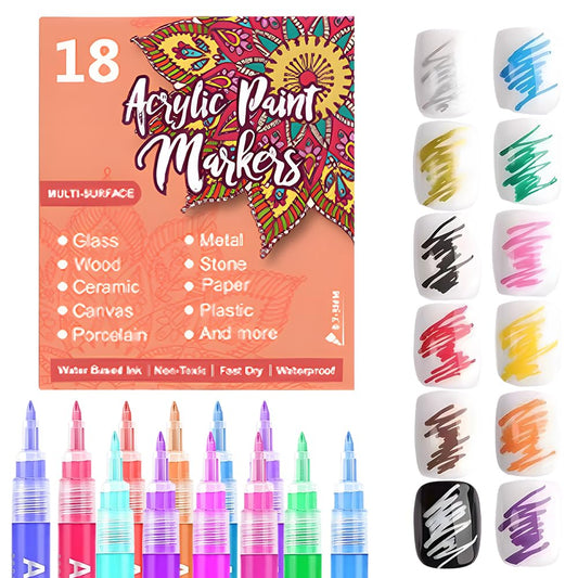 18 Colors Nail Art Pens for Painting Nails, 0.7mm Acrylic Paint Makers DIY Nail Art Markers for Kids and Adults, Quick-drying Nail Polish Pens Doodle Pens for Drawing Point Liner