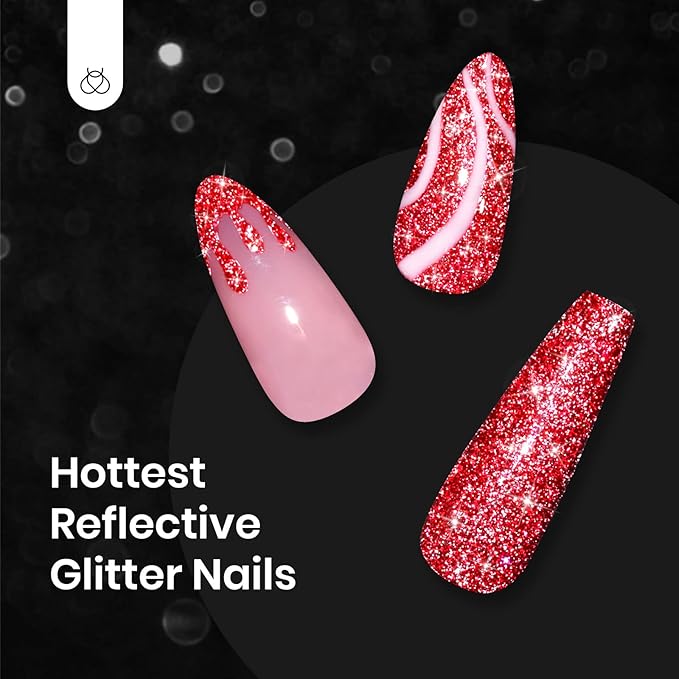 Beetles Red Gel Nail Polish - 15ml Sparkly Glitter Diamond Red Gel Polish for Girls & Women - Soak Off, UV Nail Lamp Included Christmas Gift for Women