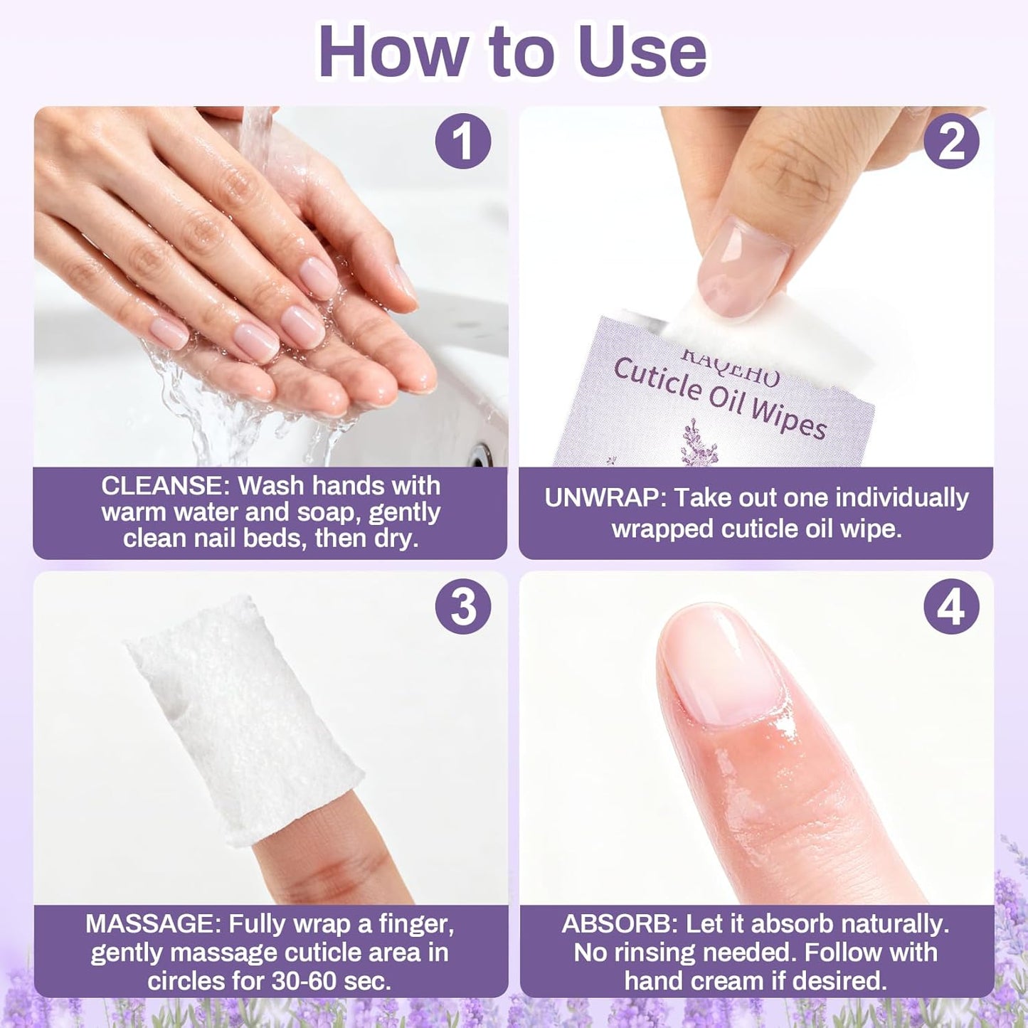 Cuticle Oil Infused Nail Wipes 100 Lavender Cuticle Oil Wipes Softener Moisturizer Strengthener Protector Repair for Weak Dry Damaged Travel Aceite Para Cuticula Nail Care Products Salon Home
