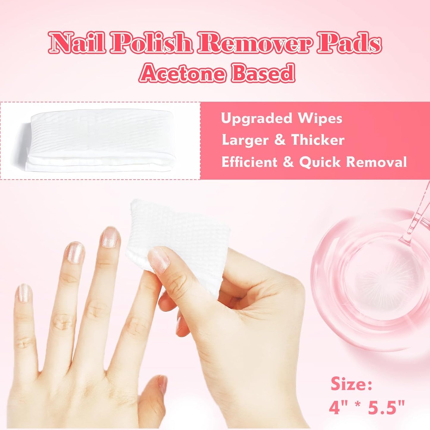 60PCS Nail Polish Remover Pads Nail Polish Remover Wipes 4” X 5.5” Large Size Acetone Pads Quickly Remove Nail Polish Travel-Friendly Individually Wrapped Moisturizing Wet Wipes For Nails