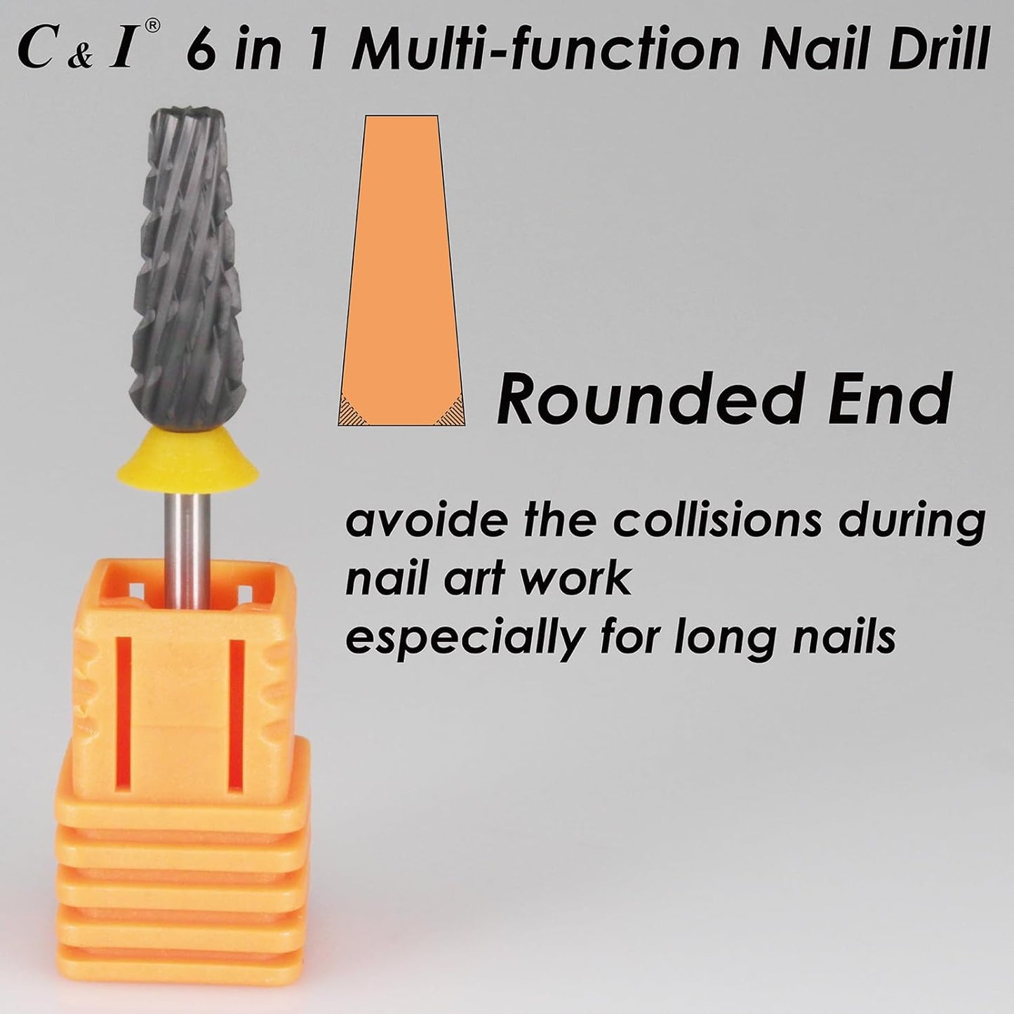 C & I Nail Drill Bit 6 in 1 Multi-function Rounded End E-file, Diamond Coat, CNC Overall Cut Nail Tools for Nail Techs Quick Remove Acrylic Nail Gels & Nail Art (Special Coat, Double Coarse -XXC)