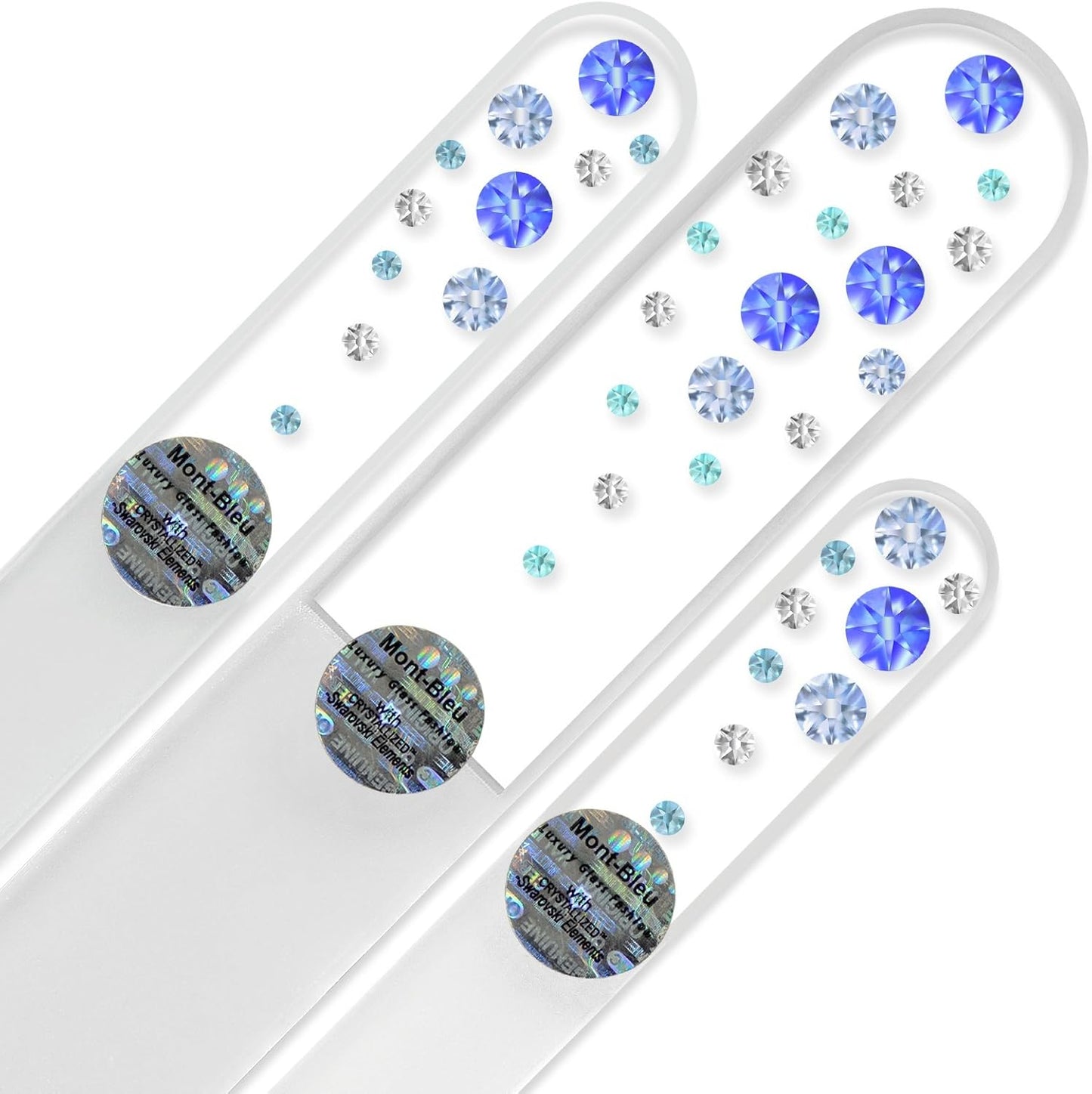 Mont Bleu Set of 3 Glass Nail Files hand decorated with crystals - Handmade - Czech Tempered Glass