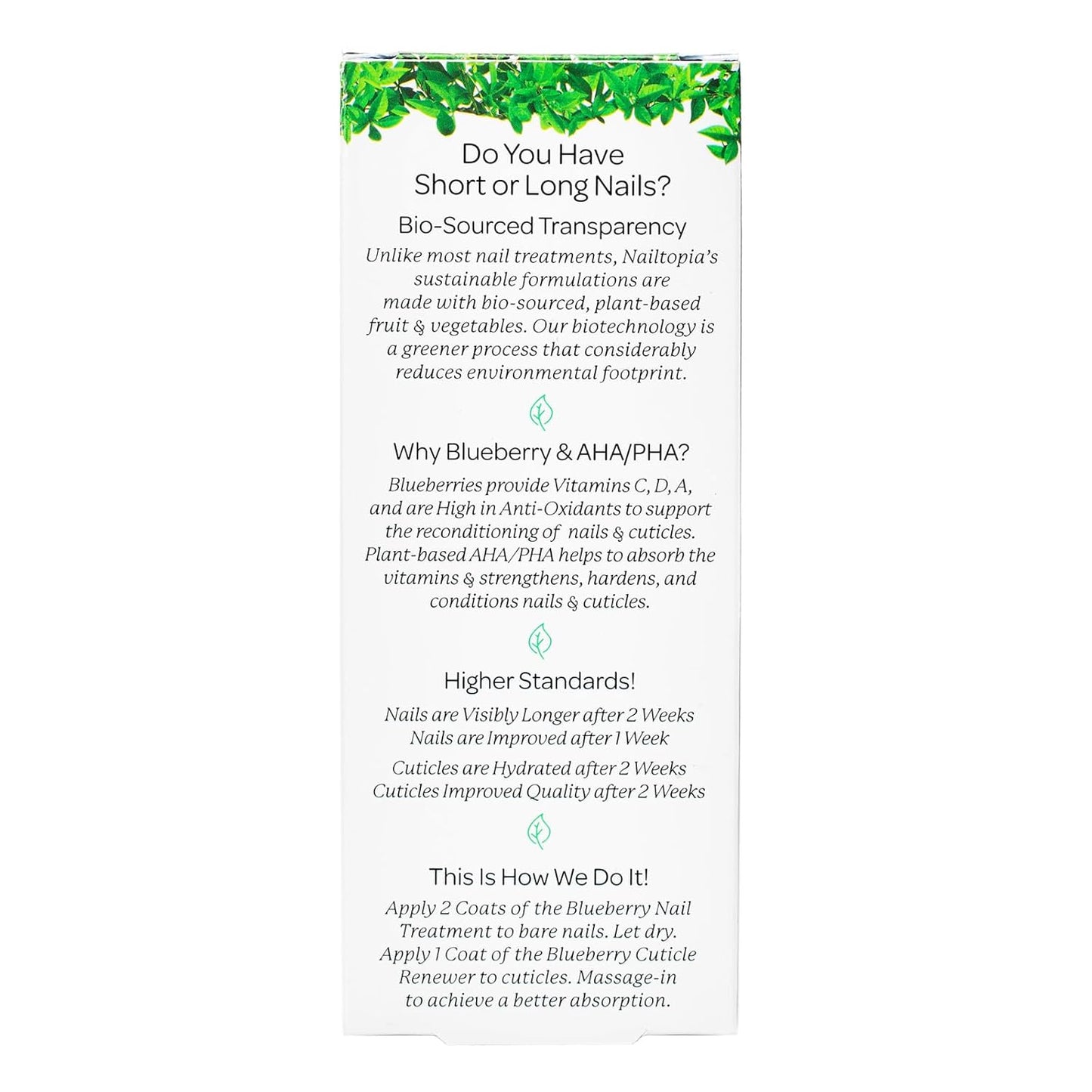 Nailtopia - Nails are Long Kit, Supports Short/Long Nails & Dehydrated Cuticles - Plant-Based, Non Toxic, Bio-Sourced - Hardening & Conditioning Superfood Treatment - Blueberry Extract (Clear) - 2 Pc