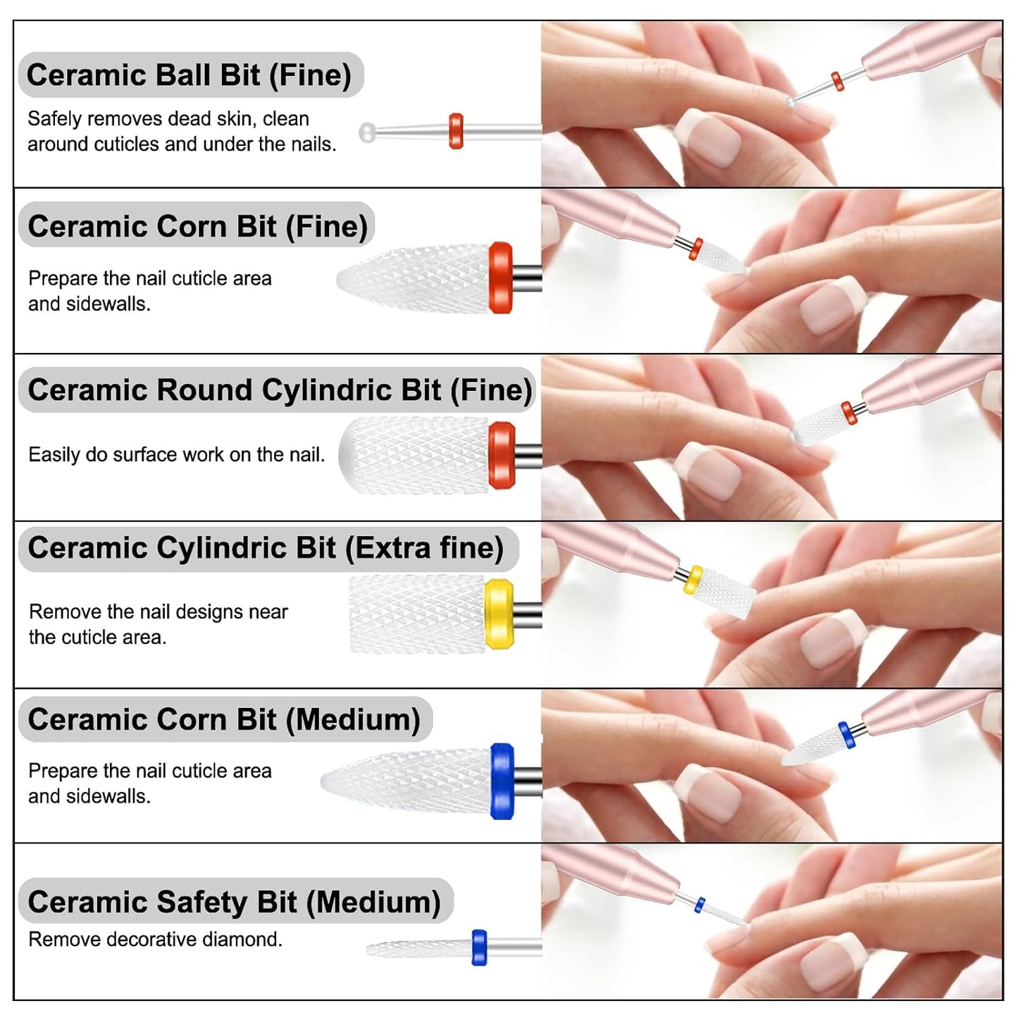 25Pcs Nail Drill Bits Set with Storage Box, 3/32 Inch Tungsten Ceramic Diamond Carbide Nail Drill Bits for Acrylic Gel Polish, Cuticle Efile Remover for Manicure Pedicure