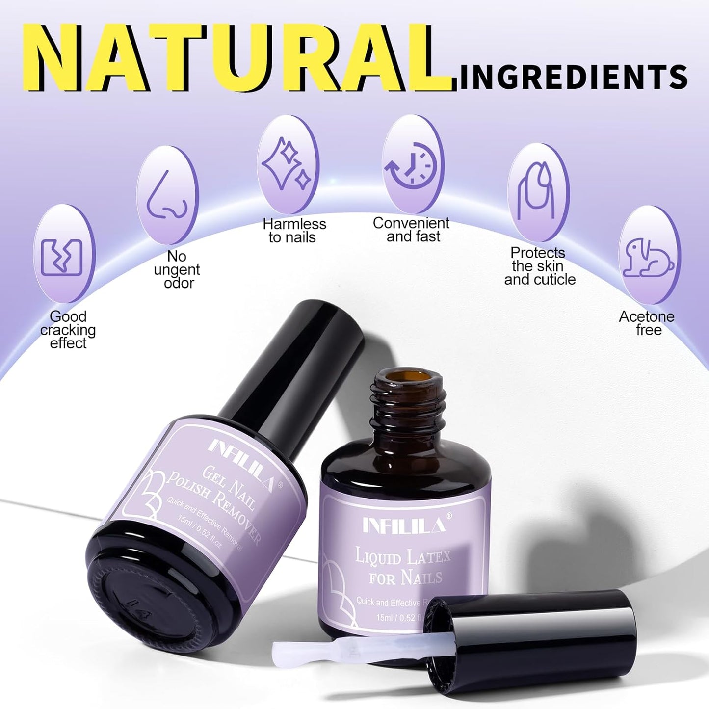 NXJ INFILILA Gel Nail Polish Remover Kit, 5-in-1 Set with Liquid Latex for Nails & Cuticle Oil Wipes, Acetone Free Formula for At Home Use, Fast Acting, No Soaking or Wrapping, Cuticle Protectors