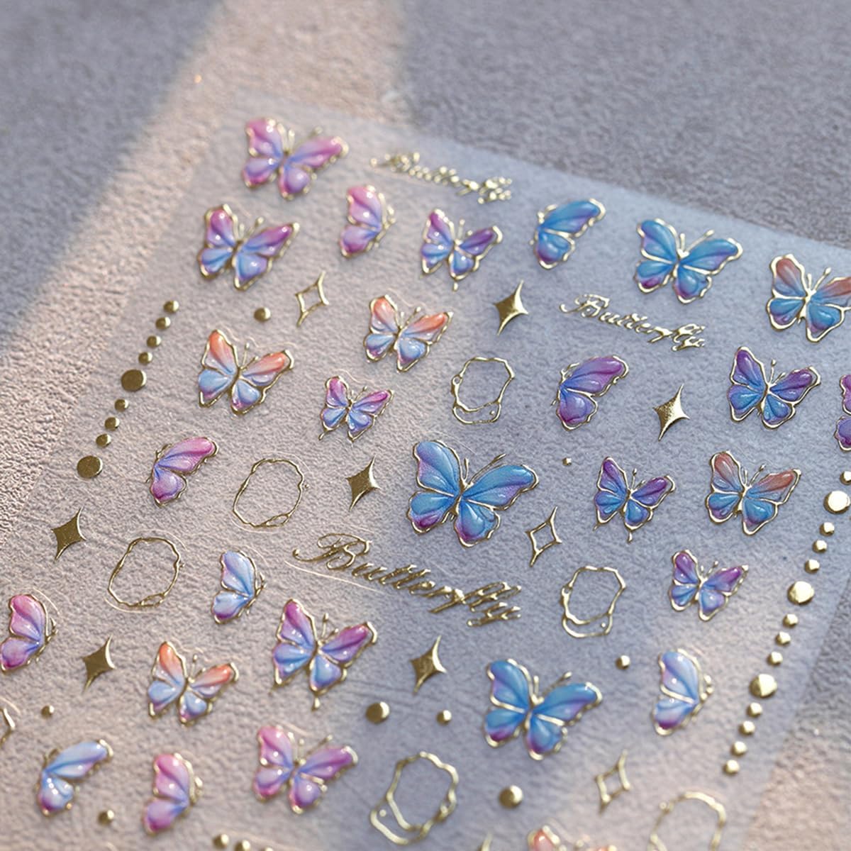 Butterfly Nail Art Stickers Decals Butterfly Nail Stickers Blue Shinny Butterfly Nails Design 5D Embossed Self Adhesive Nail Decals Butterfly Stickers for Women Girl DIY Manicure Nail Art Decorations