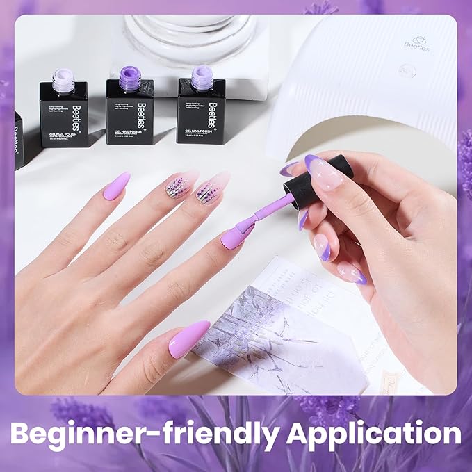 beetles Purple Gel Polish - Violet Letter 6 Colors Polish Set, Light and Dark Purple Colors, Soak Off LED Nail Gel Manicure Kit for DIY at Home Salon