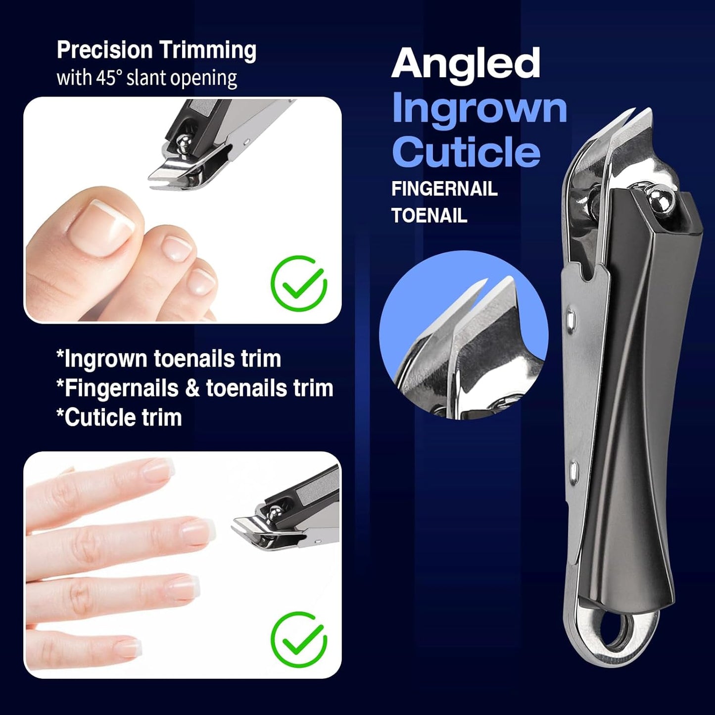 Ingrown Toenail Clippers for Thick Nails (2-Pack) - Professional Grade Stainless Steel Nail Clipper Kit with Anti-Splash Design - Effective Ingrown Nail Removal for Men & Women