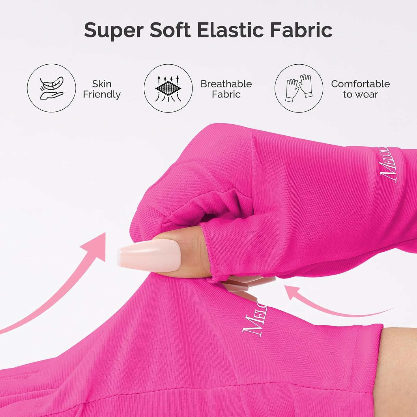 MelodySusie Premium UV Protection Gloves for Manicures, Cool Feeling Fabric,Professional UPF50+, UV Nail Gloves for Gel Nail Lamp, Anti UV Light, Skin Care Fingerless Design, Neon Pink