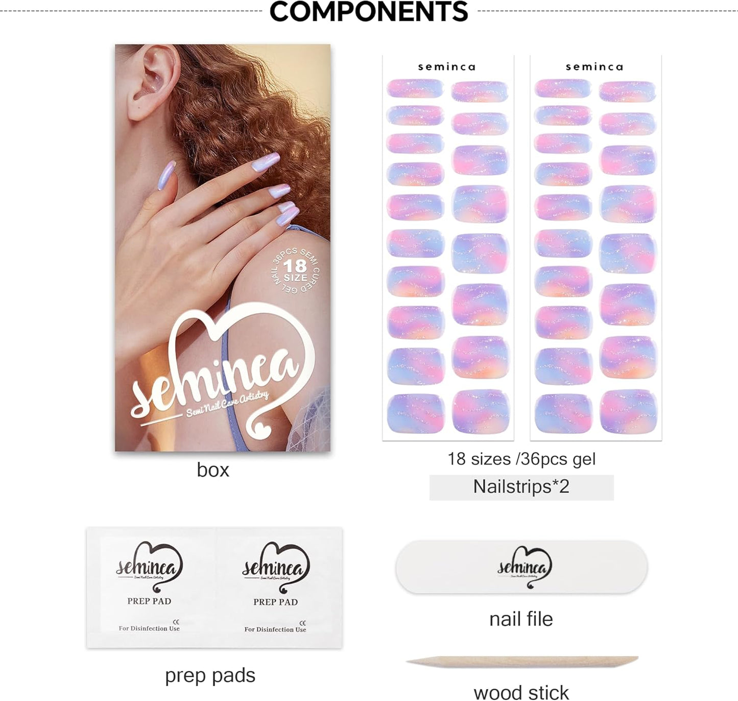 Semi Cured Gel Nail Strips-Whimsical Cloud Nail Art Press ons Multi-Color Cloud Design with Holographic Shimmer, Semi Cured Gel Nail Strips, Medium Coffin Shape(Celestial Canvas)