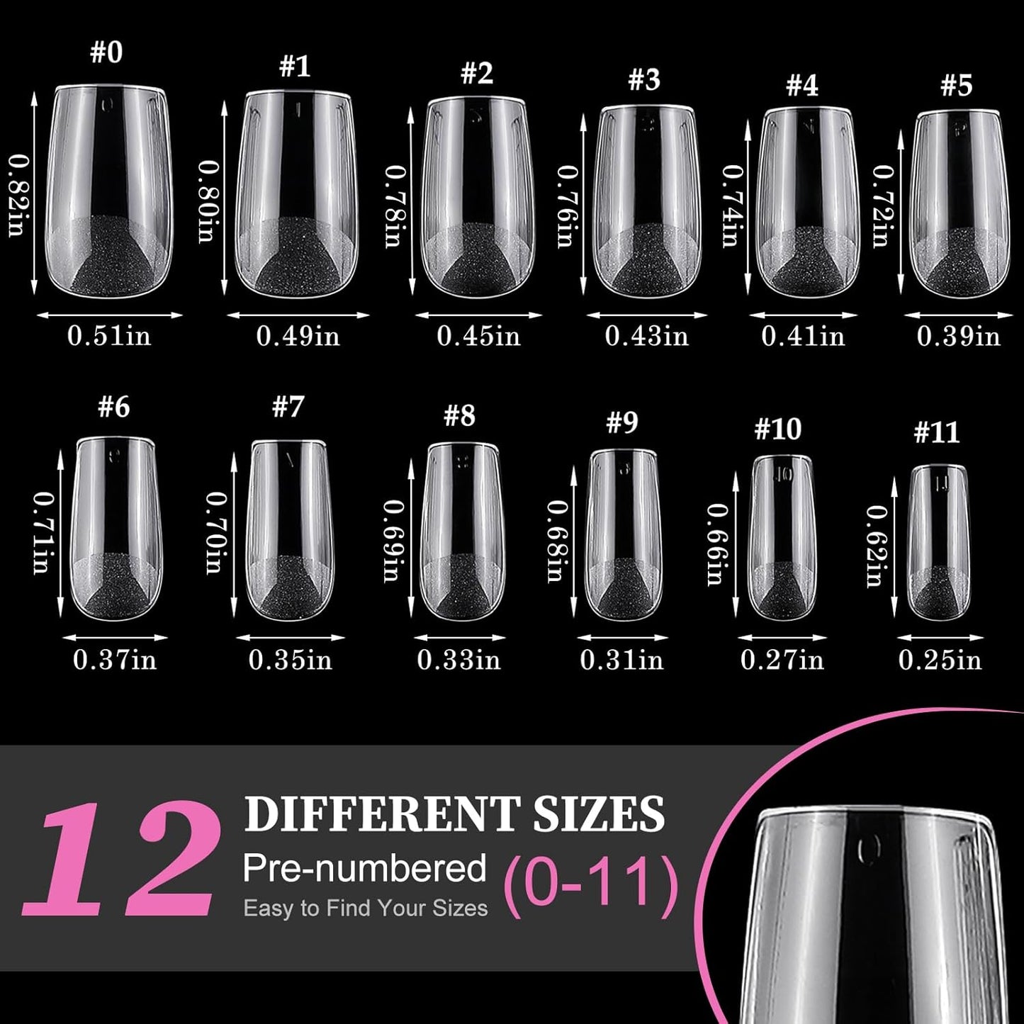 AddFavor Short Square Gel Nail Tips, 600pcs Acrylic Nail Tips Full Cover Clear Press on Nails False Tips for Nail Extension, 12 Sizes Short Fake Nails