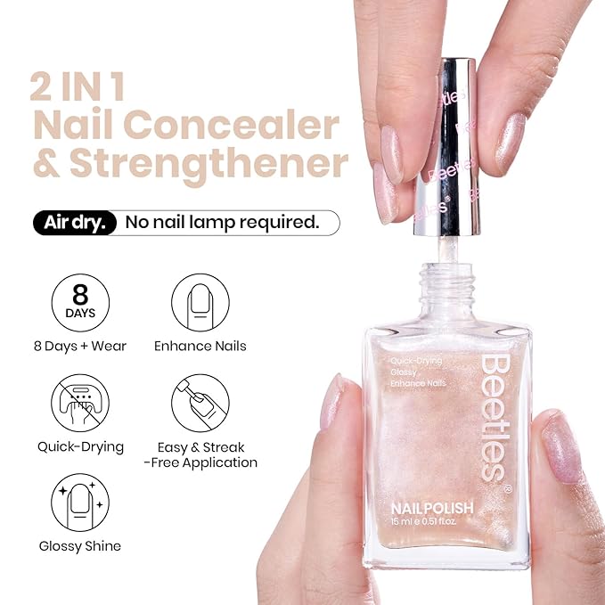 Beetles Pearl Nail Polish - Natural Nail Polish Illuminating Nail Concealer Fast Dry Quick Nail Strengthener and Growth Treatment for Thin and Damaged Nails,0.51 FL OZ