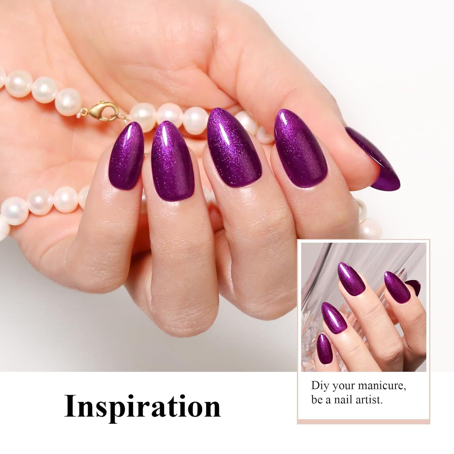 Imtiti Pearl Gel Nail Polish,0.5 Fl Oz Wine Purple Glitter Drawing Gel Polish Shell Thread Shimmer Mermaid Nail Gel Polish Soak Off UV LED for Home DIY Nail Art Manicure Salon