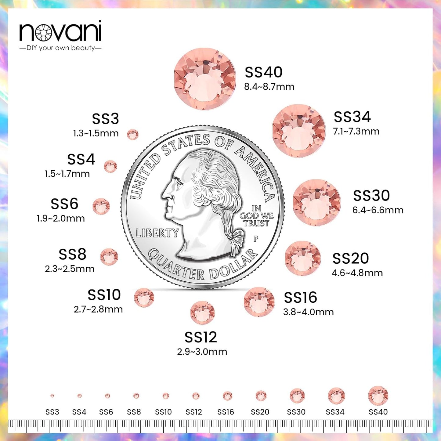 Novani Rhinestones 3000Pcs Flatback Crystal Round Loose Gemstones Glass Rhinestones for Crafts Makeup Nail Art Clothes Shoes DIY Decorations(SS10, 2.7-2.9mm,Champagne)