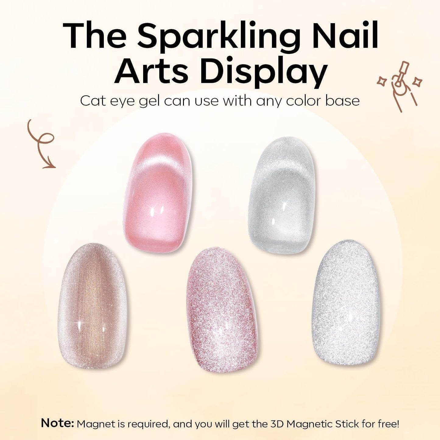 modelones Cat Eye Gel Nail Polish, 15 ML Pearl Nude Glitter Glass Gel Polish with Magnet Soak Off Led Shimmer Shell Thread Brown Nail Polish Top Coat for Women Girl DIY Nail Art Gift