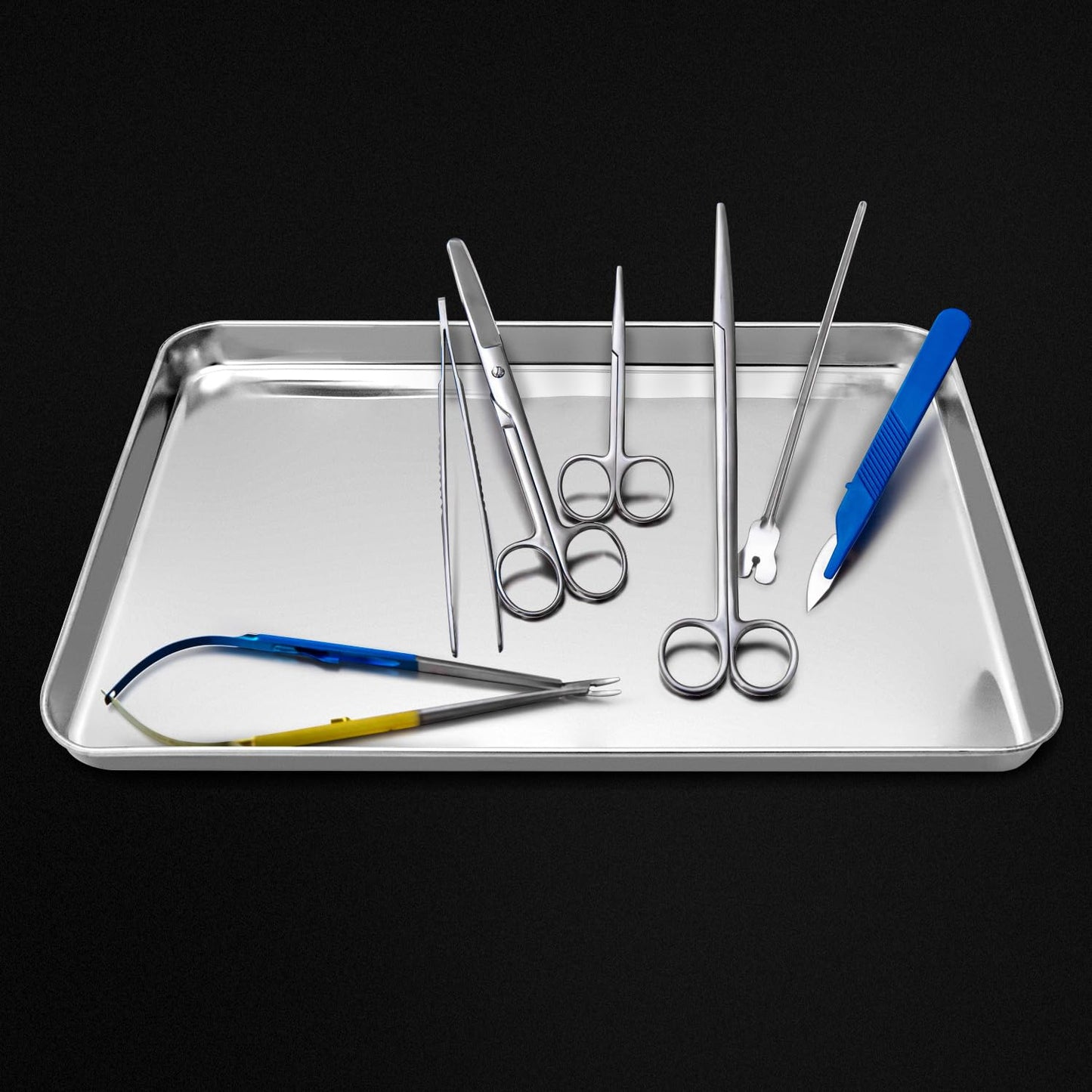 QWORK Stainless Steel Surgical Tray, Flat Bottom Tray, for Medical Instruments, Tattoo, Surgical Supplies, 15 3/4 x 11-13/16 x 1 5/16 inch, 8 Pack