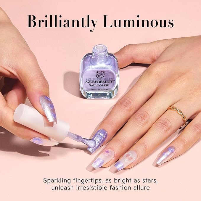 AZUREBEAUTY Pearl Shine Iridescent Shimmer Purple Violet Nude Coral Glitter Orange 8 Colors Nail Polish Set, Quick Dry, Perfect for Women Manicure Nail Art DIY Salon