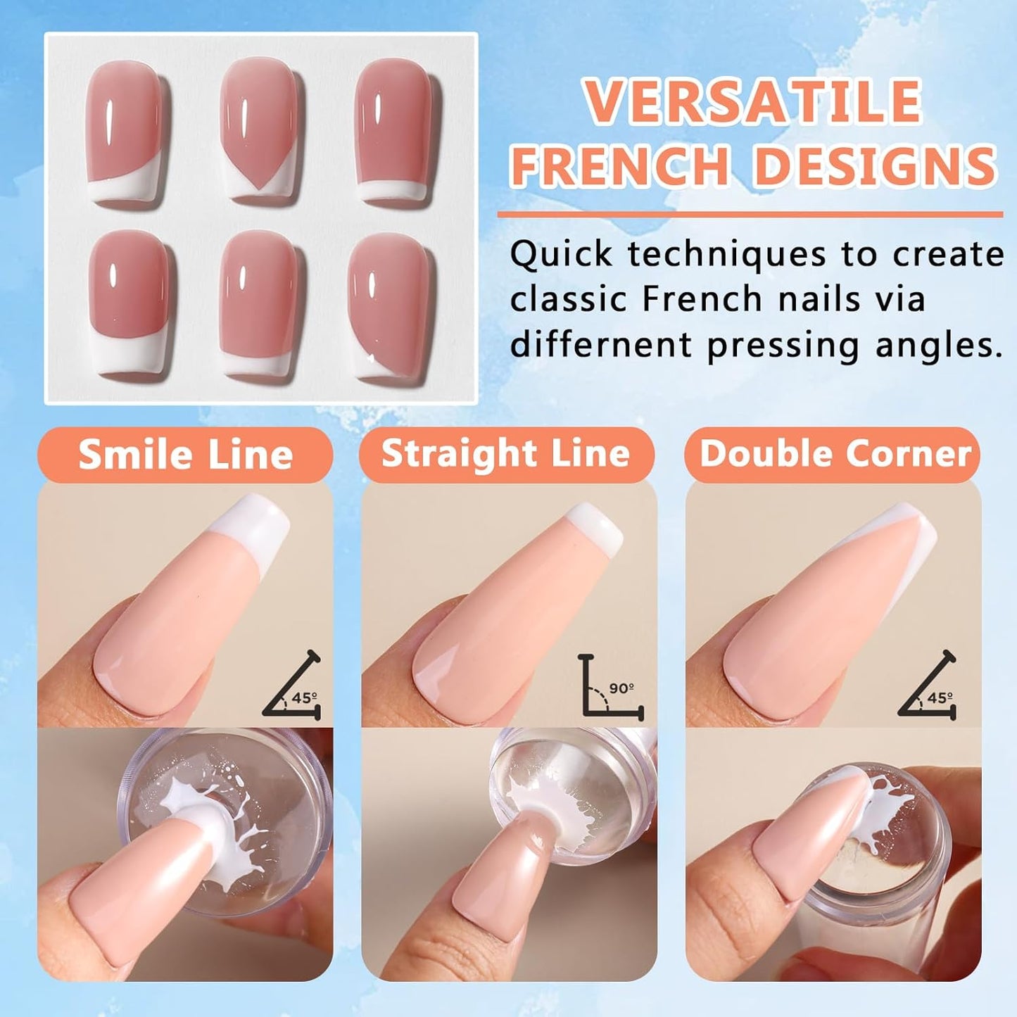 French Tip Tool- 4 Pcs Nail Stamper Kit Clear Silicone Nails Stamping Long & Short Jelly Stamper with Scrapers Nail Printing Tool for French Manicure Home DIY Nails Art Salon