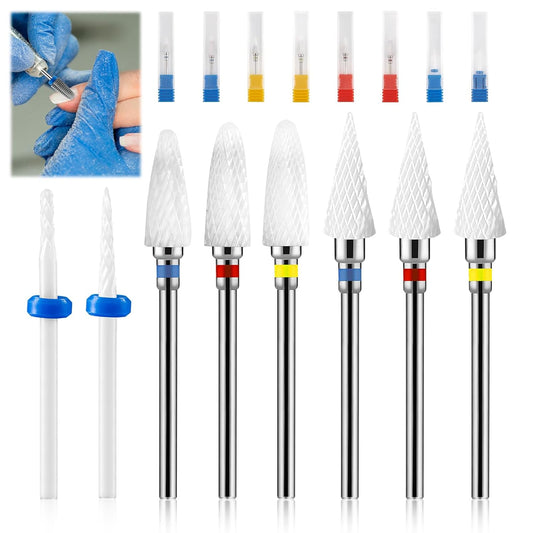 8 Pack 3/32" 5 in 1 Professional Ceramics Nail Drill Bits Sets, Safety Drill Bits Tech, Cuticle Bit Fast Remove for Manicurist Nail Salon Manicure Pedicure Gel Polishing (8 Shapes)