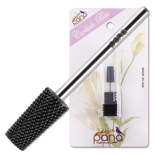 PANA Tapered Barrel Carbide 3/32" Shank Size - (Black, Fine Grit) - Fast remove Acrylic or Hard Gel Nail Drill Bit for Manicure Pedicure Salon Professional or Beginner