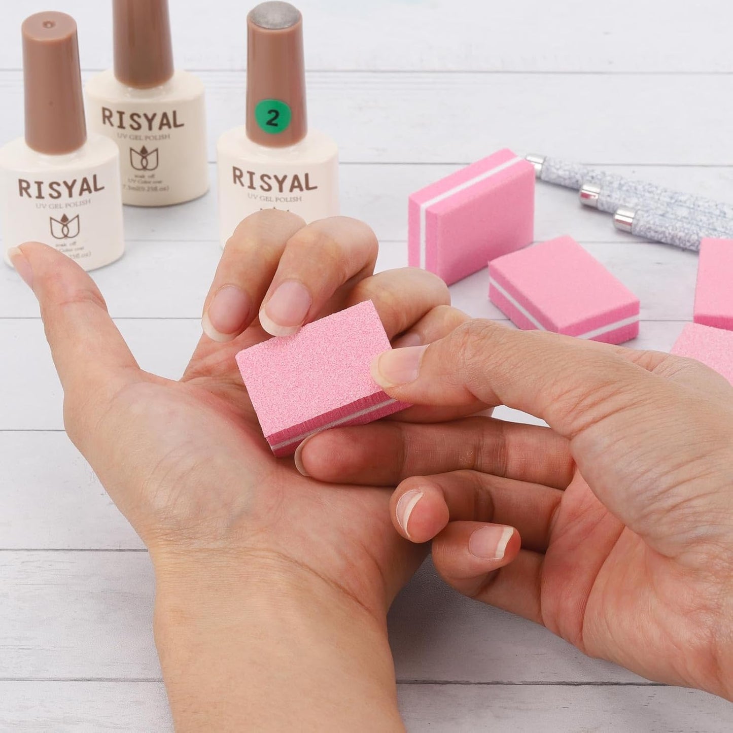 100Pcs Mini Nail Buffer for Natural Nails -100/180 Grit Buffer Block Dual Sided Nail File Block for Smooth Polishing(Pink)