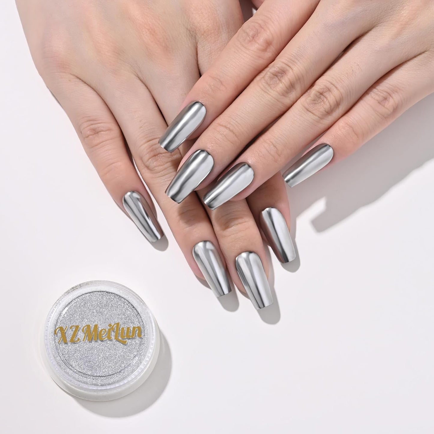 Silver Magic Mirror Chrome Nail Powder, Big-Capacity 1.5g Metallic Dust Holographic Effect Powder Pigment Glitter Manicure Kit, Nail Art, Can Mixed with Builder Gel Nail Polish for Use