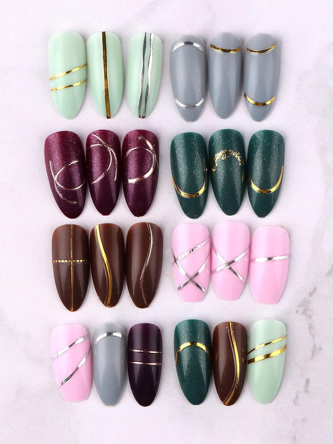 EBANKU 12 Sheets Gold Silver Metal Nail Stickers, Metallic Curve Strip Line Nail Decal Self-Adhesive 3D Wave Design DIY Decoration for Women Girls