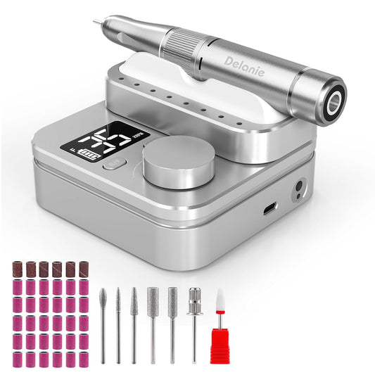 Delanie Professional Rechargeable Nail Drill Machine 35000 RPM - 901SE Electric E File Acrylic Gel Nail Filer Tool for Manicure with 7 bits and 36 Sanding Bands