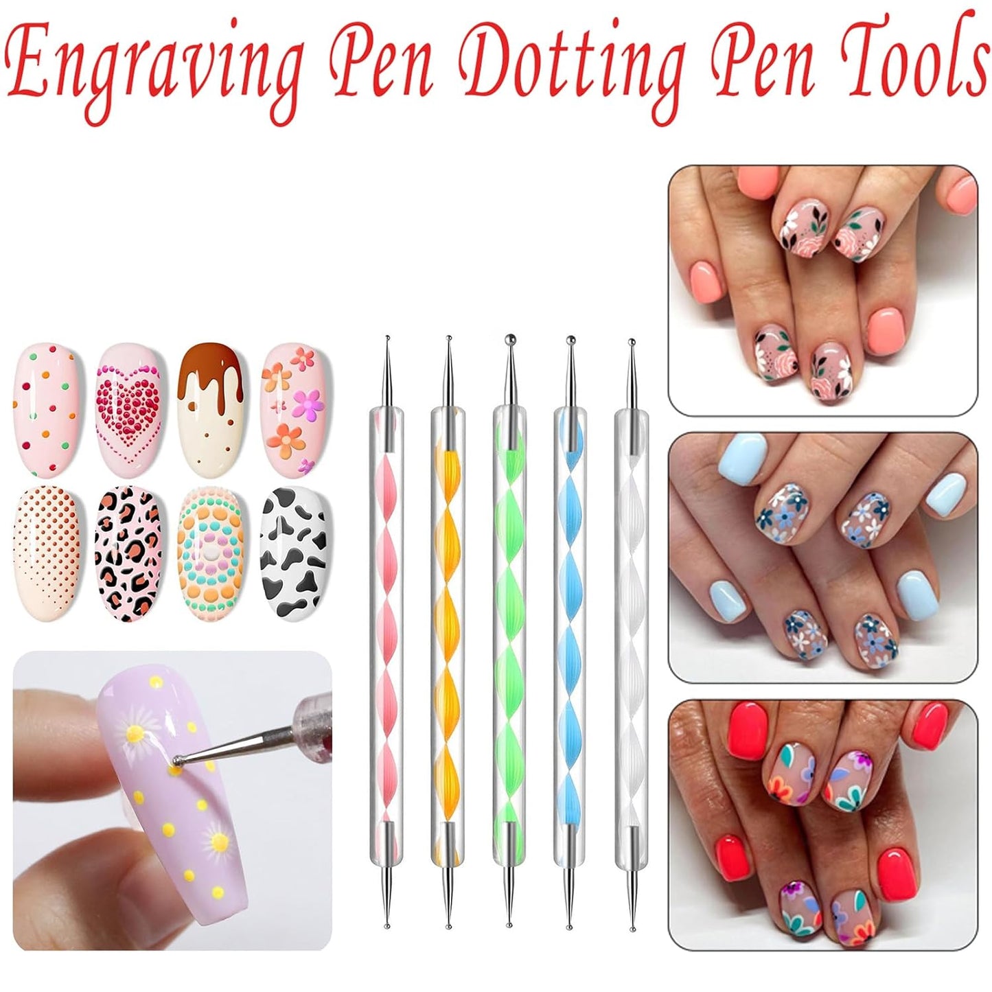 23 Piece Nail Art Tools Set Resin Nail Art Palette Nail Art Brush 2-way Acrylic Silicone Engraving Pen Dotting Pen Tools DIY Home Salon Makeup Display Board Nail Art Kit (White)