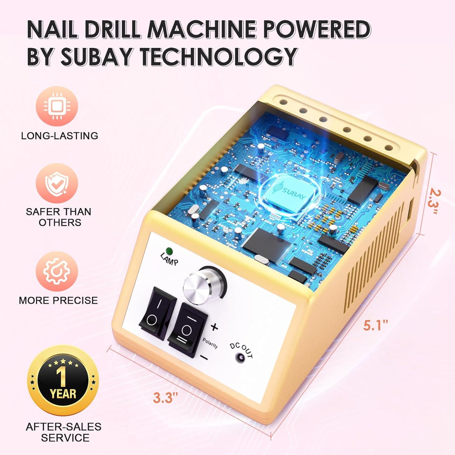 Subway Professional Nail Drill Machine - Electric File for Acrylic and Gel Nails, 20000RPM - Manicure Pedicure Tools for Professionals and Beginners