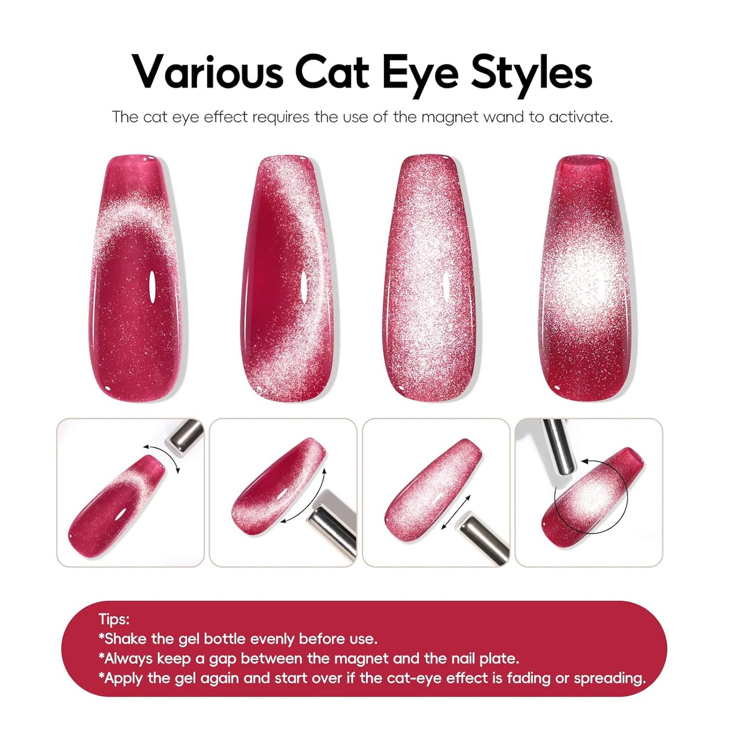 PEACECOLOR Cat Eye Gel Nail Polish Set, Blue Green Purple Red Neon 6 Colors Magnetic Jelly Gel Polish Colors Women Home Salon DIY Nail Art Design