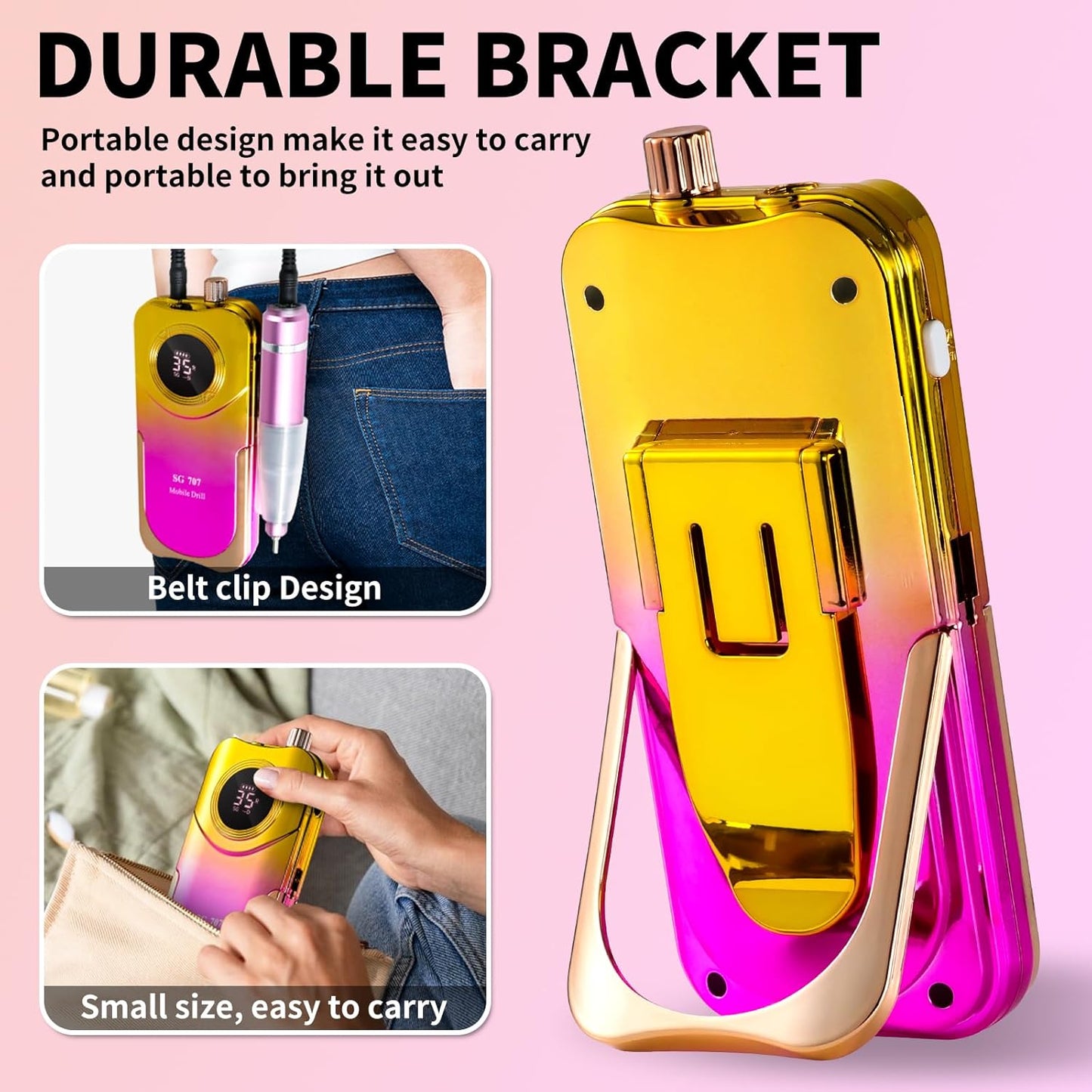 Professional Electric Nail Drill Kit 35000RPM with 14PCS Bits Purple Gold Portable Rechargeable Cordless File Machine for Acrylic Gel Powder Nails and Manicure Pedicure Toenail Tool Salon Set