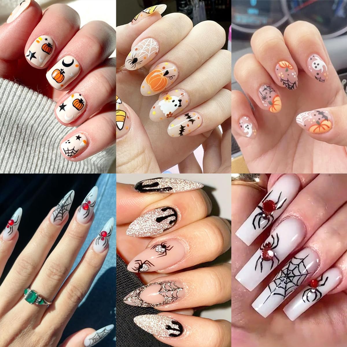 8 Sheets Halloween Nail Stickers Black Red Silver Spider Web Nails Art Stickers Decals 3D Self-Adhesive Cute Ghost Pumpkin Spider Skeleton Nail Decals for Women DIY Manicure Party Nails Decorations