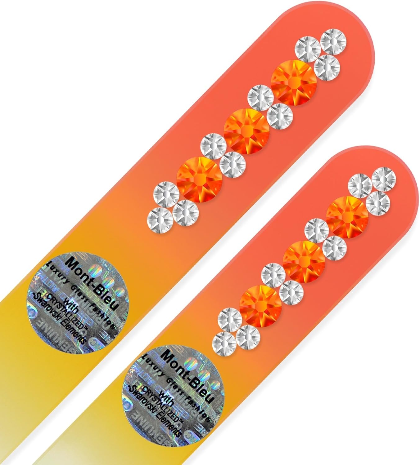 Nail File - Mont Bleu Set of 2 Glass Nail Files Hand Decorated with Crystals - Handmade Gifts - Czech Tempered Glass - Glass Fingernail Files - for Natural Nails - Crystal Nail Files