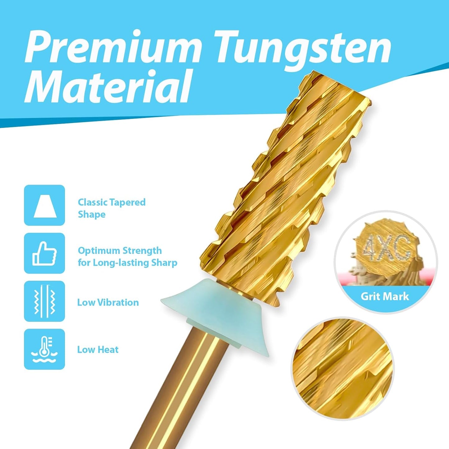 Tungsten Carbide Cross Cut Small Tapered Barrel Nail Drill Bits, Professional 3/32'' Safety Bits, Both Hands Use, Remove Gel Fast, Manicure Pedicure Cuticle Gel Polishing, Quadruple Coarse.