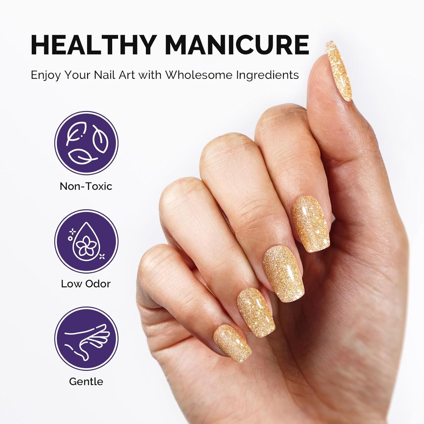 MelodySusie Galaliver Glitter Gel Nail Polish, 15ML Sparkly Shimmer Gel Polish Soak Off UV LED Cured Long Lasting Gift for Women DIY Nail Design Nail Art Manicure Noble Gold X02