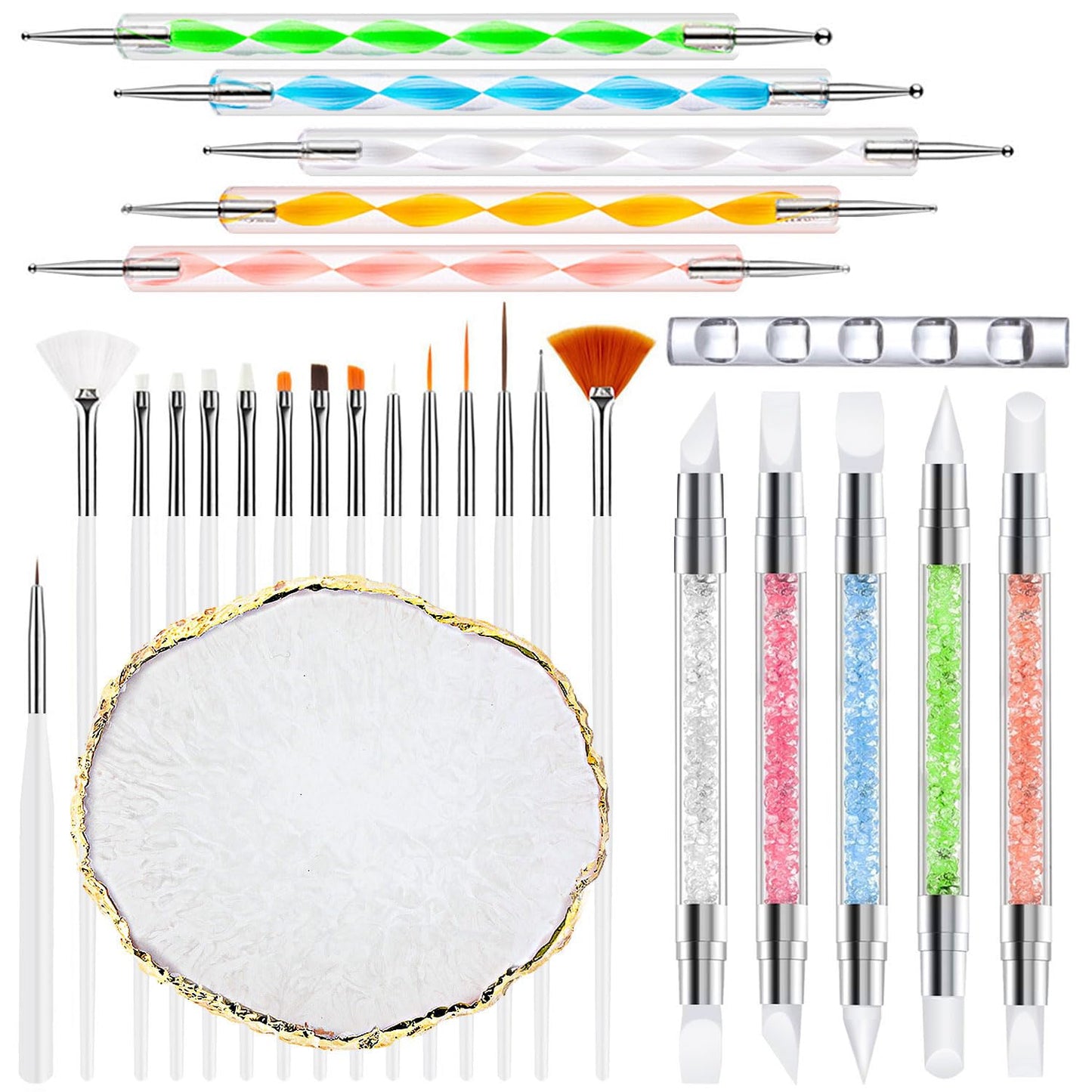 Nail Art Brush,27Pcs Set Nail Art Tools,Resin Nail Art Palette,5 Pcs Nail Art Sculpture Pen,2-way Acrylic Silicone Engraving Pen Dotting Pen Tools Nail Art Kit for Nail Art DIY