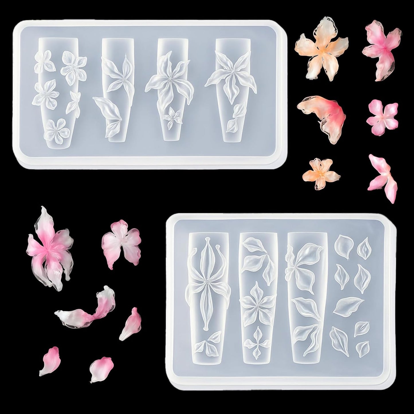 2 Pcs Flower Silicone Nail Art Molds for Women Resin Nail Design
