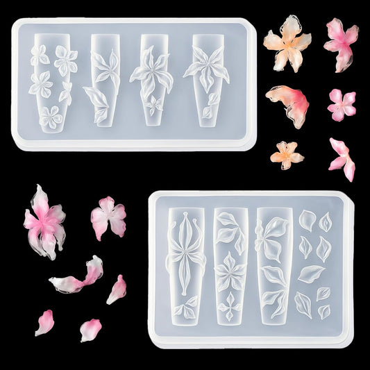 2 Pcs Flower Silicone Nail Art Molds for Women Resin Nail Design