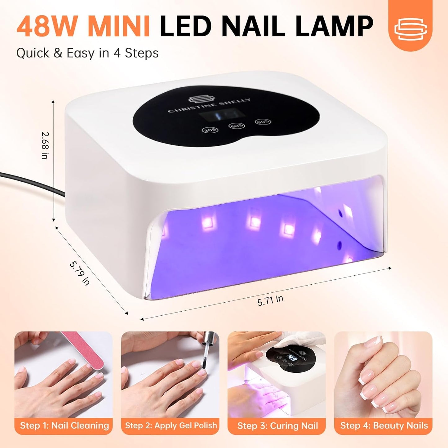 UV Nail Lamp, CHRISTINE SHELLY UV Light for Gel Nails, 48W Plug-in Mini Nail Lamp Nail Dryer with Touch Control Auto Sensor and 3 Timer Settings Nail Light Curing Lamp, Home Nail Art Tools