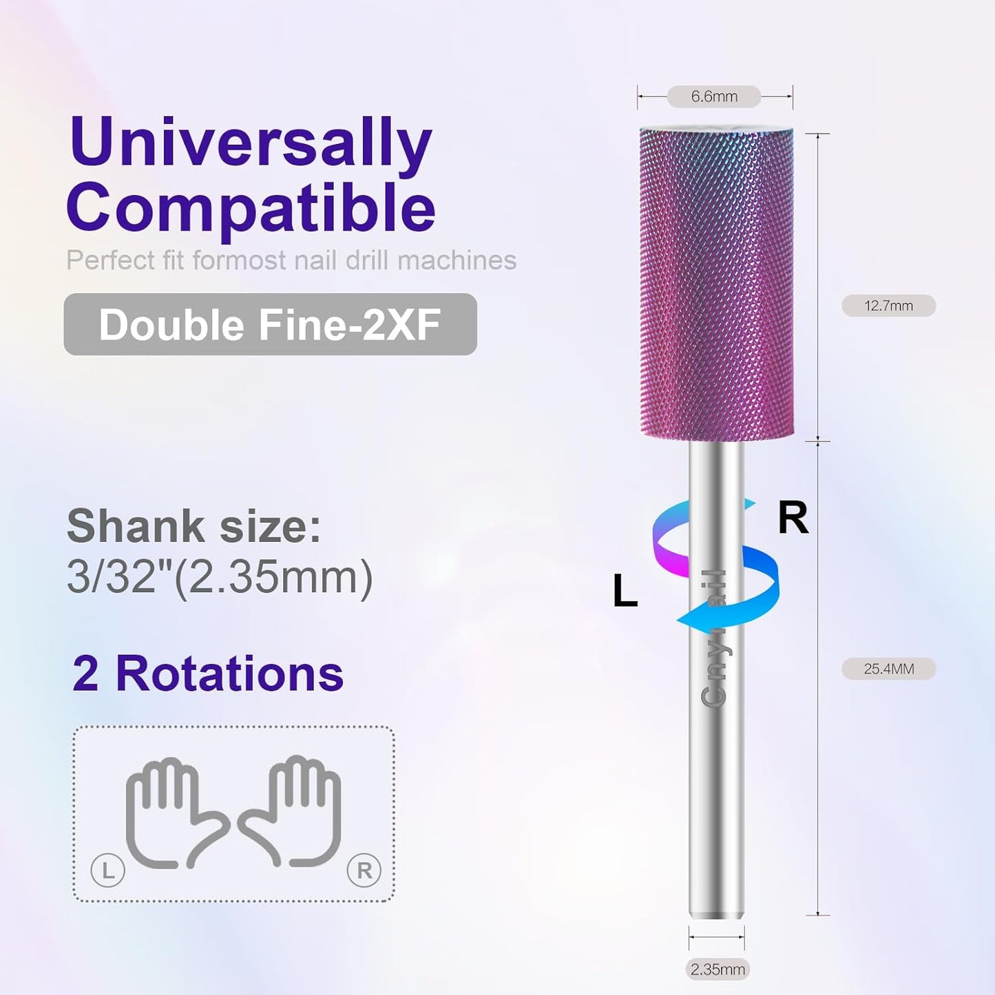 3/32" Large Barrel Bit Tungsten Carbide Nail Drill Bit Safety Bit for Gel & Acrylic Removal, 2- Way Rotating Efile Tip, Salon Electric File Accessory (XXF Girt, Purple)