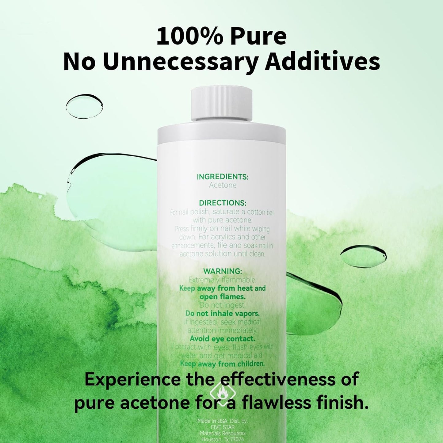 100% Pure Acetone (16 Fl/Oz) -ACS Grade, Made in USA, Professional Strength Nail Polish Remover for Nail Polish, Gels, Acrylic and Sculptured Nails
