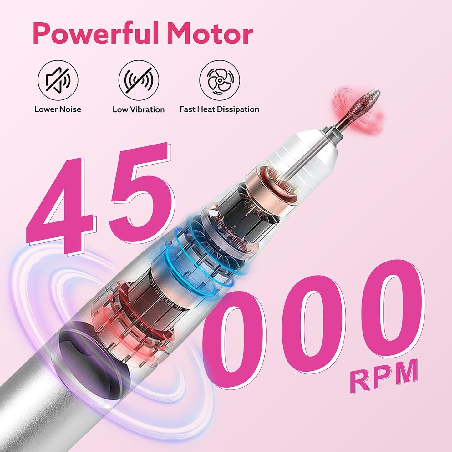 Nimmu Portable Nail Drill Professional, 45000RPM Electric Nail File for Acrylic Nail Remove Gel Polish, Rechargeable Nail Drill Machine with 11 Bits Kit for Manicure Salon Home (Purple)