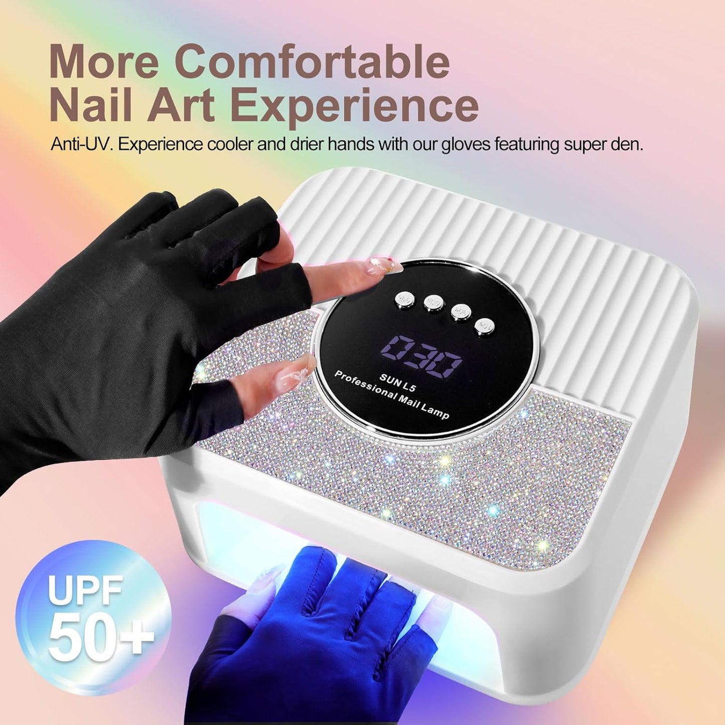 LimeGirl UV LED Nail Lamp Kit for Gel Polish Professional Fast Curing White Dryer Light Set with Protection Gloves Cordless Rechargeable Nail Art Cure Machine for Manicure Pedicure at Home and Salon